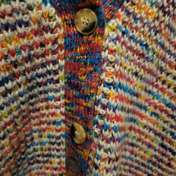 Design History Spacedye Rainbow Cardigan Cropped Sweater Puff Sleeve Size Large - Picture 5 of 11